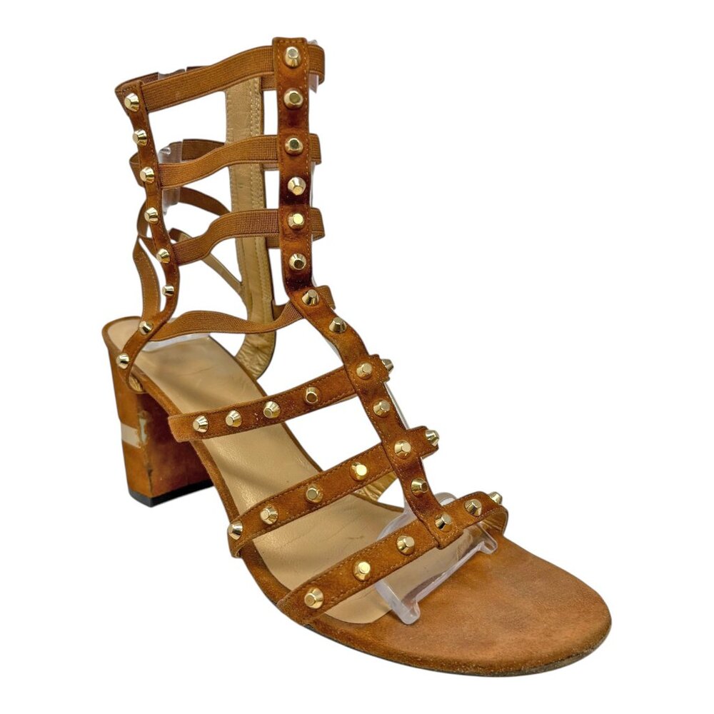 STUART WEITZMAN Cleo Rivet Camel Suede Gladiator‎ Sandals